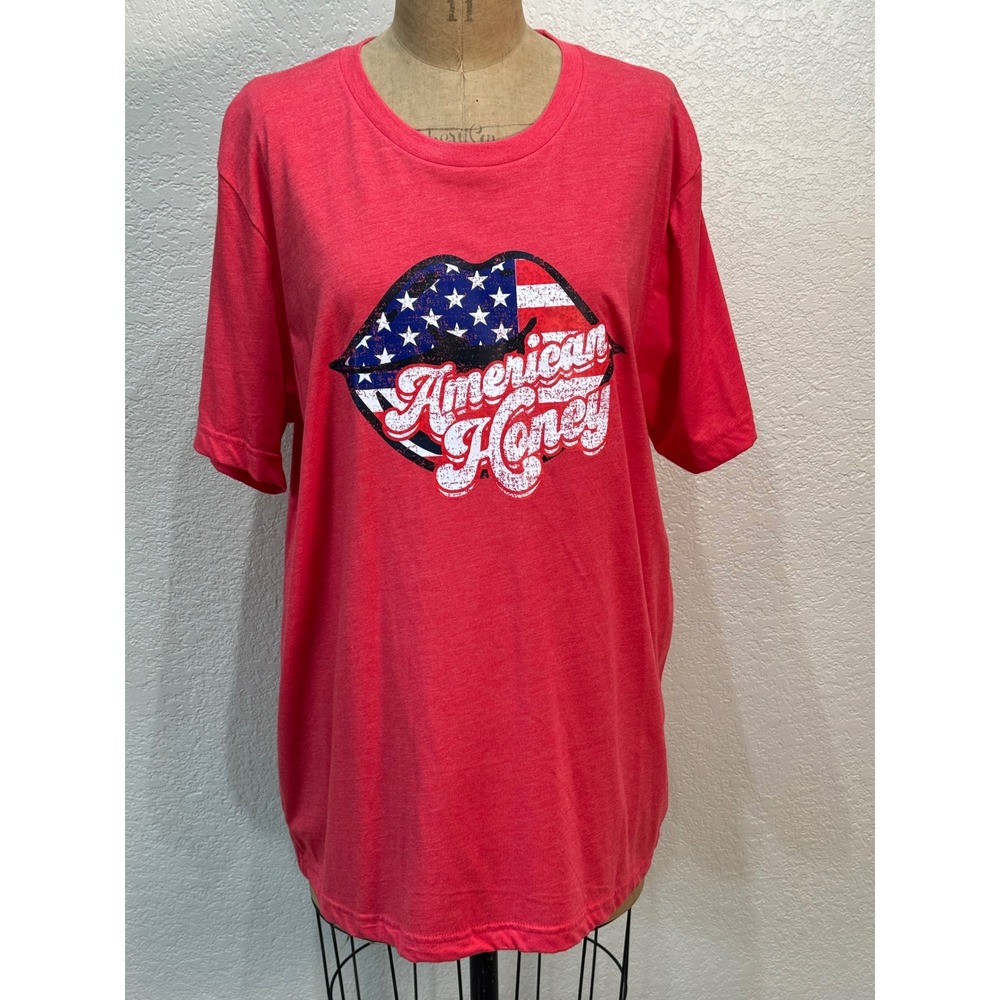 Bella Canvas American Honey Graphic T-Shirt XL Red Heather USA Flag Lips Tee